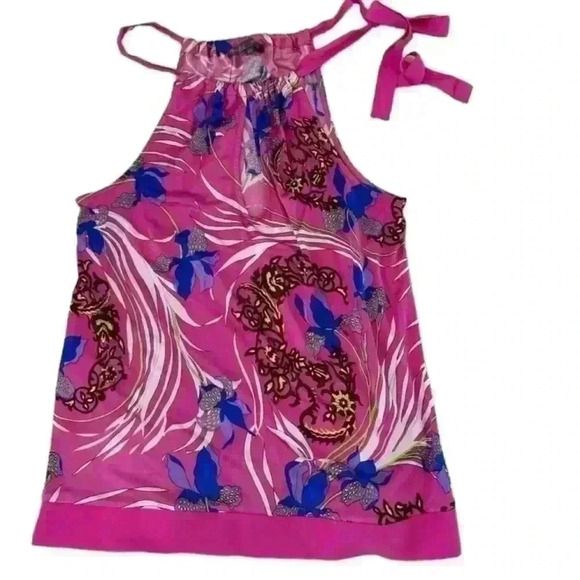 HALÉ BOB SLEEVELESS TANK SILK TIE AT NECK PINK MULTI COLOR SIZE XS - Picture 1 of 14